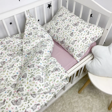 Постільна білизна полуторна для підлітків Oh My Kids Зайчики Сатін Рожевий ПБ-0112-С-1