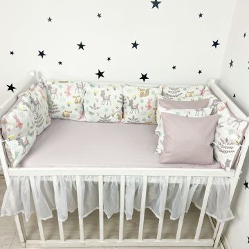 Бортики в ліжечко Oh My Kids Forest Animals Сатін Білий 8 шт Б-050-С