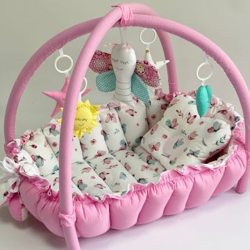 Кокон для немовлят 2в1 Happy Luna Babynest Playmate Plastik bag Рожевий/Білий/Бірюзовий 0753