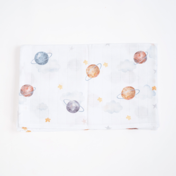 Муслінова пелюшка ELA Textile&Toys Планети Муслін Білий/Сірий/Помаранчевий 100х80 см MD002SP