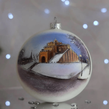 Ялинкова іграшка новорічна куля Santa Shop Золоті ворота Білий 12 см 4820001155068