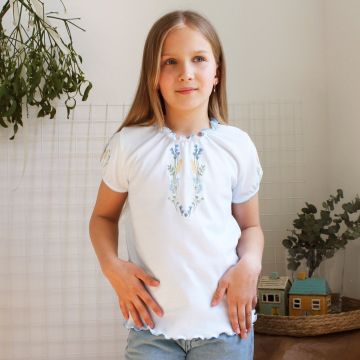 Футболка вышиванка детская Ladan 9 - 18 мес Интерлок Белый/Голубой VD2 26
