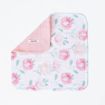 Муслиновый платок для новорожденных Magbaby Півонії 30х30 см Білий/Рожевий 101888