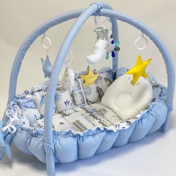 Кокон для немовлят 2в1 Happy Luna Babynest Playmate Plastik bag Блакитний/Білий/Сірий 0718