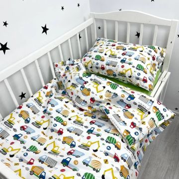 Дитяча постільна білизна Oh My Kids Машинки будівельні Ранфорс/Сатін Зелений ПБ-1030-Х-2