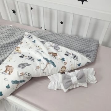 Конверт на виписку Oh My Kids Zoo Плюш/Сатін Сірий 100х80 см КУ-209-СП