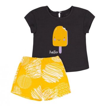 Летний костюм для девочки футболка и шорты Bembi 9 - 18 мес Супрем Черный/Желтый КС702 74