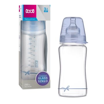 Скляна пляшечка для годування Lovi Diamond Glass Baby Shower boy 250 мл Блакитний 74/204boy