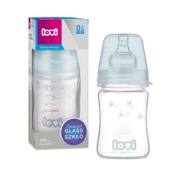 Скляна пляшечка для годування Lovi Diamond Glass Baby Botanic 150 мл Блакитний 74/105