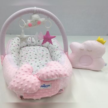 Кокон для немовлят Happy Luna Babynest Plush Рожевий/Білий/Сірий 0172