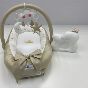 Кокон для немовлят Happy Luna Babynest Plush Бежевий/Білий 0177