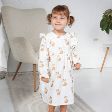 Платье детское на девочку ELA Textile&Toys Лисички 2 - 7 лет Фланель Белый/Коричневый PD001FX 116