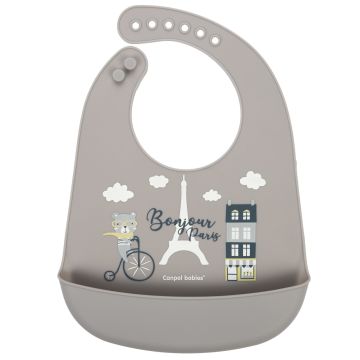 Силіконовий слинявчик з кишенею Canpol babies Bonjour Paris Бежевий 74/027_bei