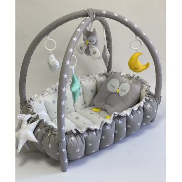 Кокон для новонароджених 2в1 Happy Luna Babynest Playmate Сірий/Білий 0727