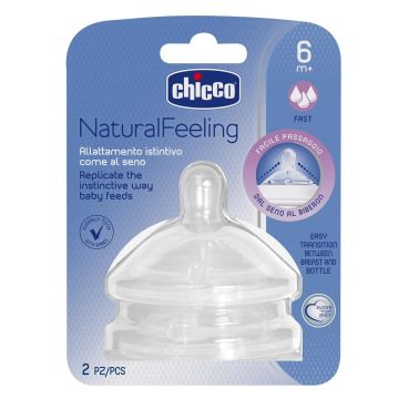 Соска силіконова Natural Feeling швидкий потік 6m+ Chicco 2 шт.