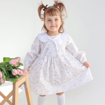Платье детское ELA Textile&Toys Веточки 2 - 7 лет Сатин Белый/Бежевый DS002BB 116