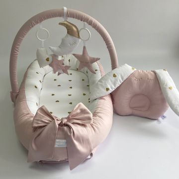 Кокон для немовлят Happy Luna Babynest Standart Рожевий/Білий 0205