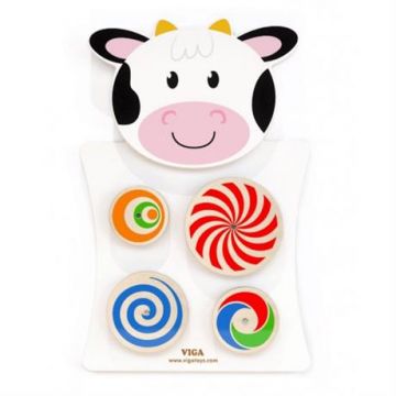 Игрушка настенная бизиборд Viga Toys, "Корова с кругами" 50677
