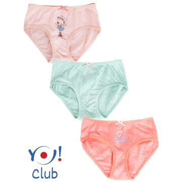 Трусики для девочки 3шт YO Розовый/Мятный/Персиковый 3-6 лет BMD-0027 98-104