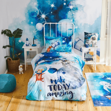 Постільна білизна для підлітків Karaca Home Young Space Білий/Синій 160х220 svt-2000022306140