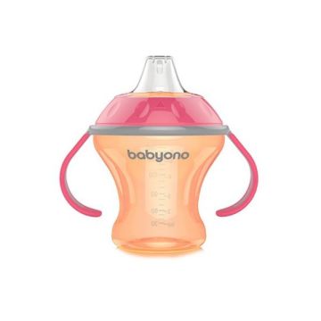 Кружка-непроливайка с мягким носиком, BabyOno Natural Nursing 180 мл, розовая