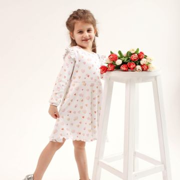 Платье детское ELA Textile&Toys Сердечки 2 - 7 лет Трикотаж Белый/Розовый DJ001HT 110