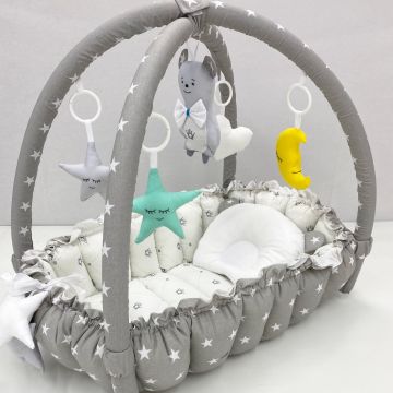 Кокон для новонароджених 2в1 Happy Luna Babynest Playmate Сірий/Білий 0720