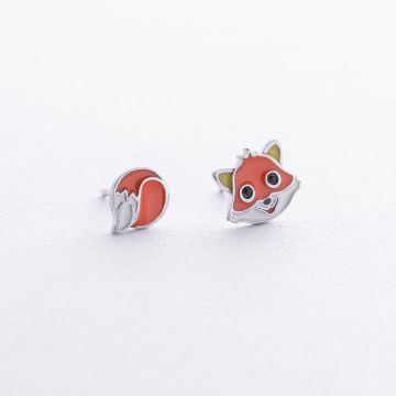 Серебряные сережки пусеты детские Silver Family Лиса SF/1066
