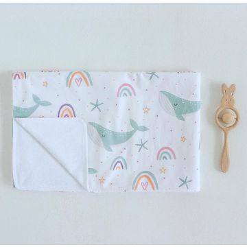 Непромокаемая пеленка для детей ELA Textile&Toys Киты Белый/Голубой 100х80 см WRD002W