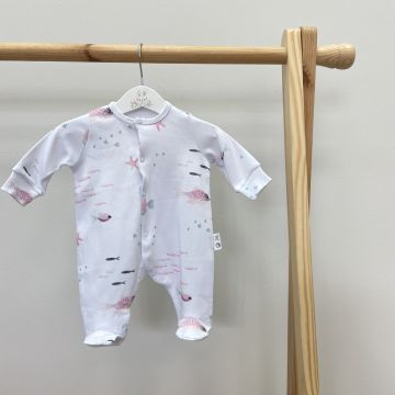 Чоловічок для новонароджених ELA Textile&Toys Рибки 0 - 3 років Інтерлок Білий/Рожевий/Бірюзовий JS002FS 80