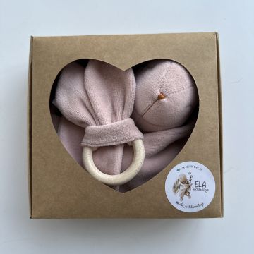 Набір комфортер іграшка для сну та прорізувач ELA Textile&Toys Зайчик Пудровий KT001PUDRA