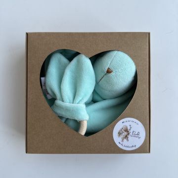 Набір комфортер іграшка для сну та прорізувач ELA Textile&Toys Зайчик Бірюзовий KT001TURQOISE
