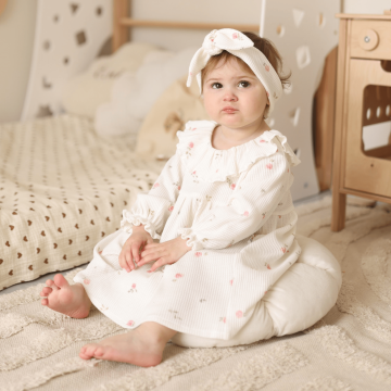 Платье детское ELA Textile&Toys Розочки 9 - 24 мес Трикотажная вафля Белый/Розовый WD001RS 74
