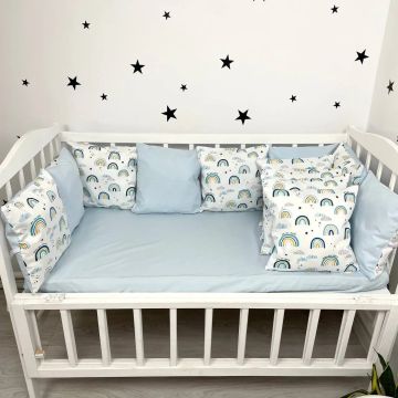 Бортики в кроватку Oh My Kids Rainbow Ранфорс/Сатин Голубой 12 шт Б-009-ХП