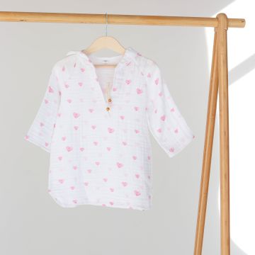 Детская муслиновая туника ELA Textile&Toys Сердечки 1 - 2 лет Муслин Розовый/Белый MT001PN 86