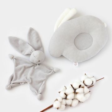 Набір для новонародженого ELA Textile&Toys Подушка та іграшка для сну Зайчик Світло-сірий KPS001LGREY