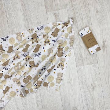 Пелюшка дитяча муслін Маленькая Соня Ведмедик з кульками Бежевий/Синій 4666378