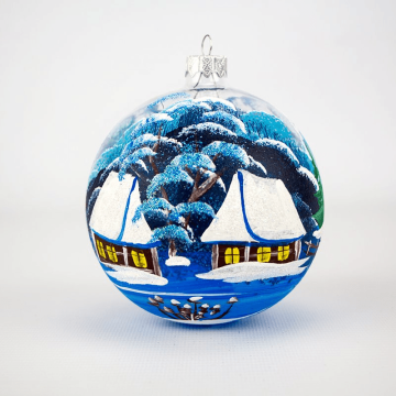 Ялинкова іграшка новорічна куля Santa Shop Дім на ставку Синій 10 см 7806723189571