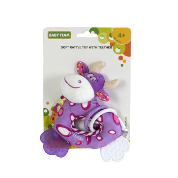 Детская игрушка погремушка BABY TEAM Коровка 8515_фіолетова_корівка