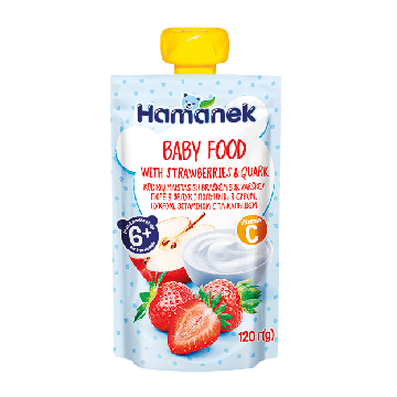 Пюре Hame Hamanek яблоко с клубникой и творогом 120 г