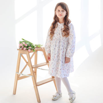 Платье детское ELA Textile&Toys Перышки 7 - 9 лет Сатин Белый/Розовый/Бежевый DS002CF 122