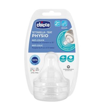 Соска для пляшечки силіконова Chicco Physio 2+ середній потік 2 шт 20323.00