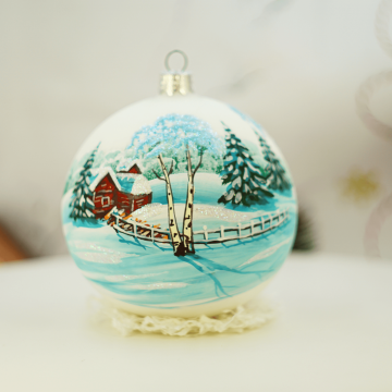 Ялинкова іграшка новорічна куля Santa Shop Будинок з огорожею Блакитний/Білий 10 см 7806723367566