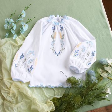 Вишиванка для дівчинки Ladan Квіти 9 - 18 міс Інтерлок Білий/Блакитний VD1 26