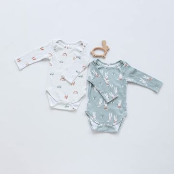 Бодик для новорожденных набор 2 шт ELA Textile&Toys Машинки/Зайчики 0 - 3 лет Интерлок в рубчик Белый/Голубой BS001LSG 86