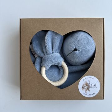 Набір комфортер іграшка для сну та прорізувач ELA Textile&Toys Зайчик Джинс KT001JEANS