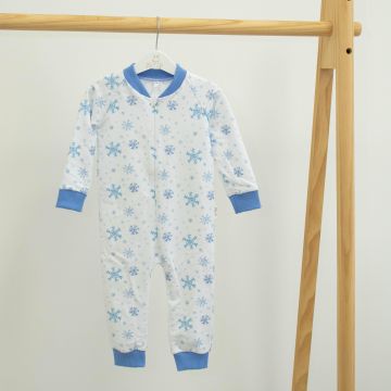 Пижама комбинезон детская ELA Textile&Toys Снежинки 3 - 18 мес Футер Голубой RP002SW 80