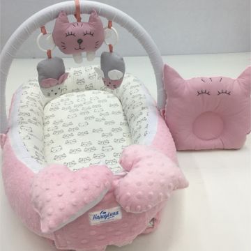 Кокон для немовлят Happy Luna Babynest Plush Plastik bag Рожевий/Білий 0163