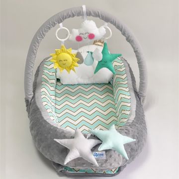 Кокон для немовлят Happy Luna Babynest Plush Сірий/Зелений 0223