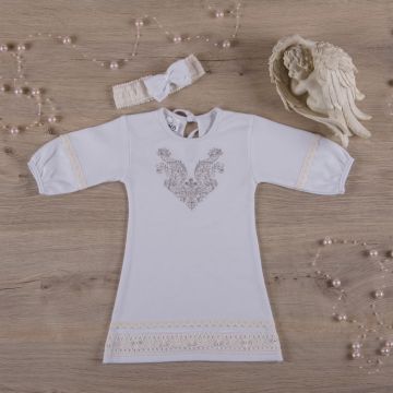 Сорочка Бетіс "Чарівність" для дівчинки з пов'язкою, білий інтерлок з вишивкою 86